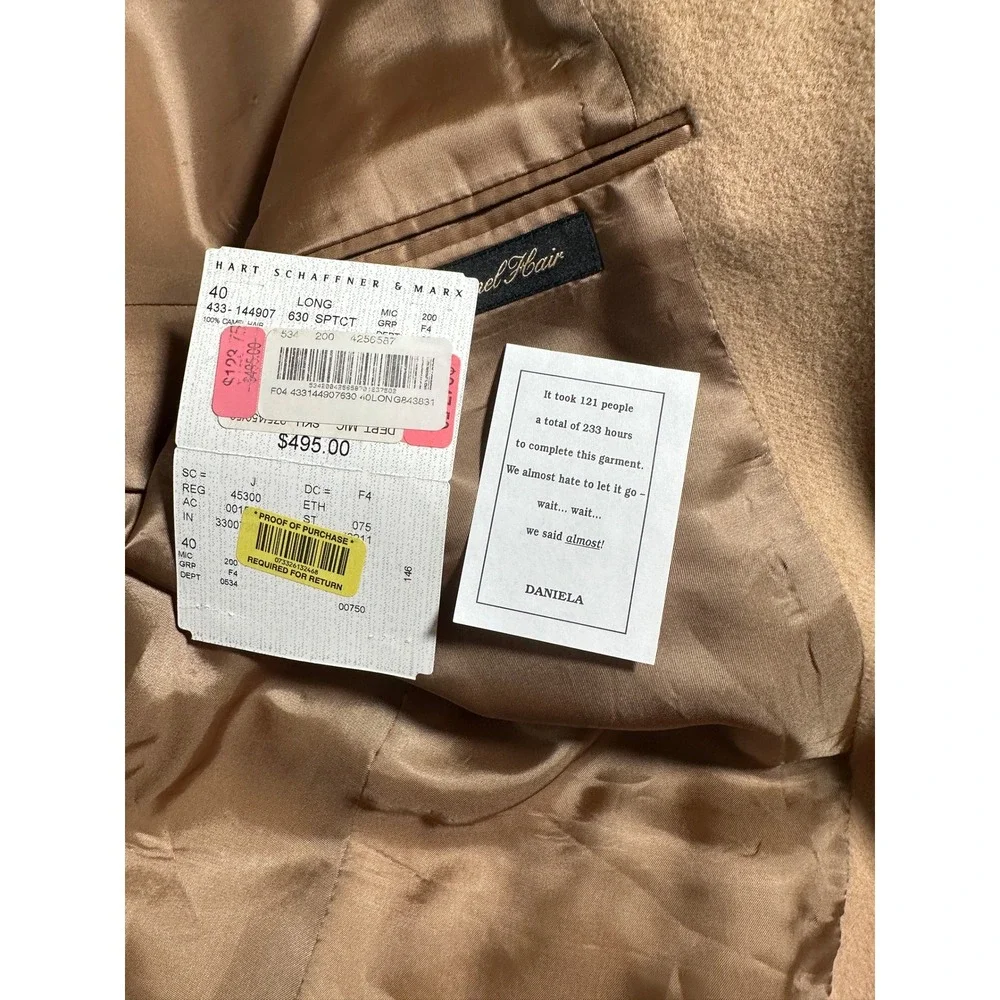 Hart Schaffner Marx 40L 100% Camel Hair Blazer Tan Sport Coat Long